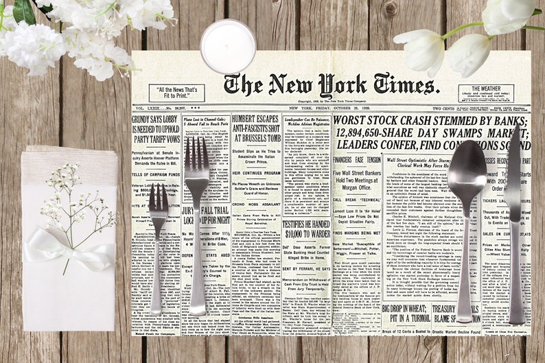 Set de table plastifié vieux journaux crise de 1929 image 2