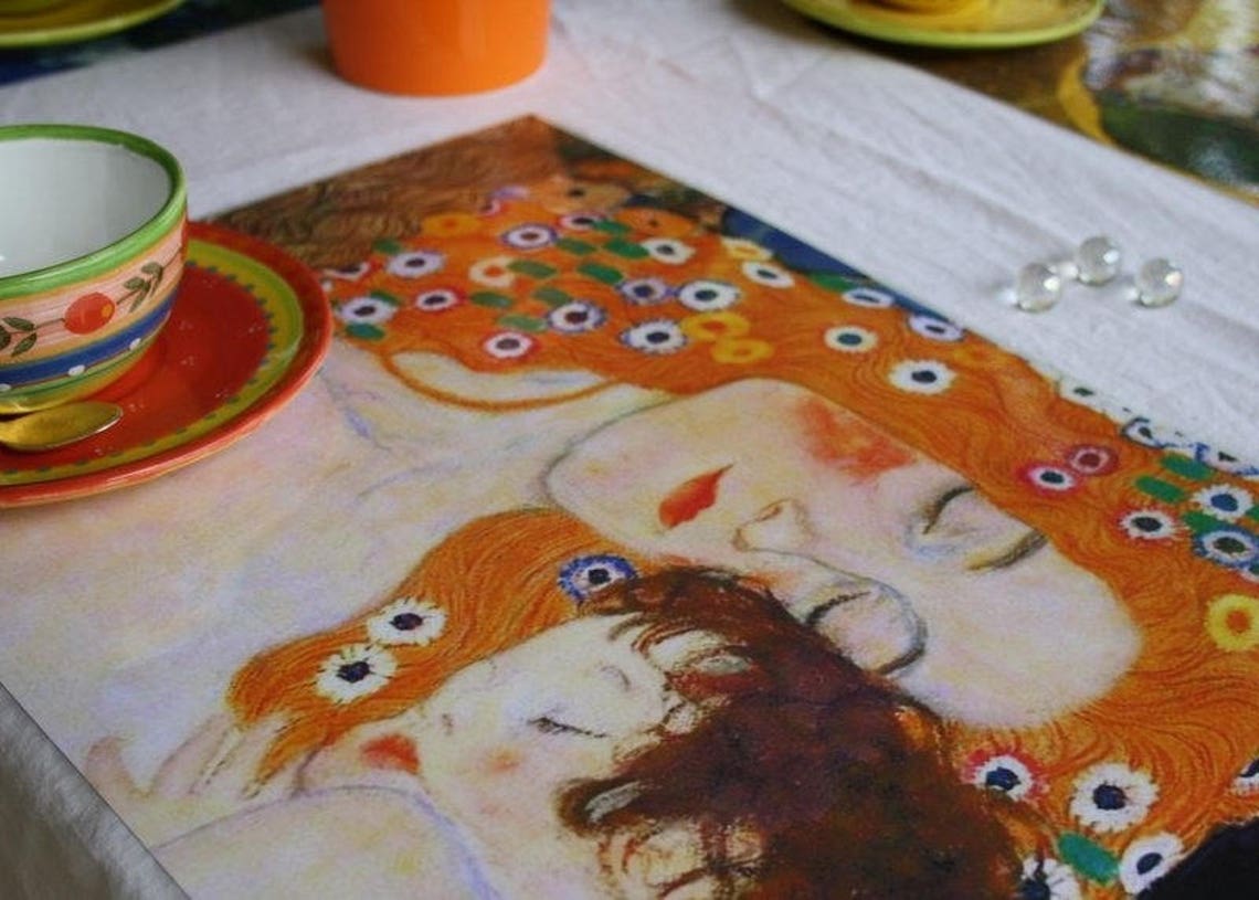 Tableau Toile "Maternità" De Klimt (Mère Et Enfant) Avec Cadre - 62x82 Cm - Fabriqué En Italie
