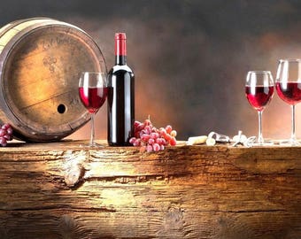 Plastic placemat bottle of wine, barrel and grapes
