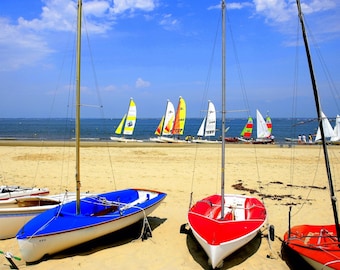 Plastic placemat boats on the beach