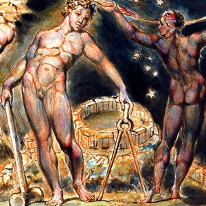 Può includere: Un dipinto ad acquerello che raffigura tre figure in una notte buia e stellata. La figura centrale tiene un paio di compassi, mentre la figura a sinistra tiene un martello e la figura a destra tiene una bandiera con stelle e una luna crescente.