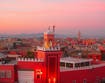 Laminated placemat Morocco sunset on Marrakech