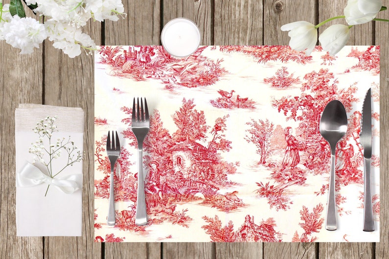 Set de table plastifié motif toile de Jouy rouge numéro 1 - Etsy France