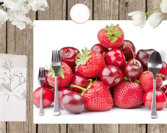 Set de table plastifié fruits d'été | Set Plastifié Anti-Tache | Déco Cuisine Fruitée Estivale