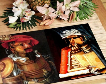 Set de table plastifié Arcimboldo Le Bibliothécaire et le Sommelier / Fantaisie Baroque / Fabriqué en France