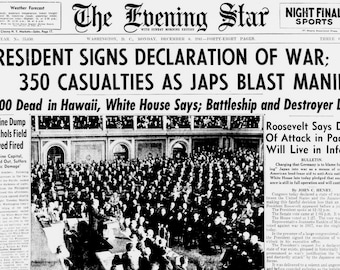 Plastic placemat old newspaper The United States enters the war