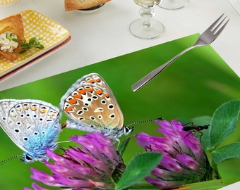 Set de table plastifié papillons sur fleur de trèfle | Déco Nature Champêtre Printemps | Sous-Main Fleurs Insectes Anti-Tache