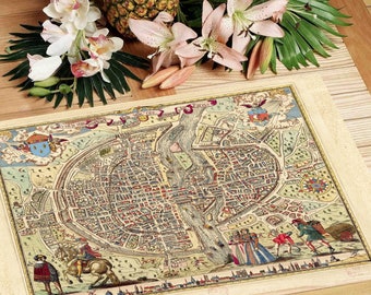 Laminated placemat old map of Paris