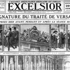 Set di tavoli laminati vecchi giornali Firma del trattato di Versailles