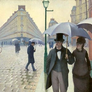 Laminated placemat Caillebotte Paris Street Rainy Day