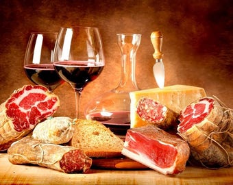 Laminated placemat wine, cheese and charcuterie