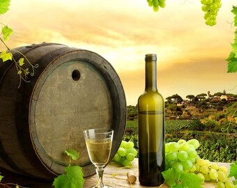 Original plastic placemat bottle of wine, barrel and grapes number 2