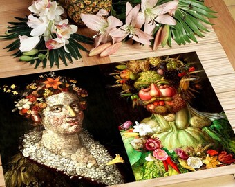 Set de table plastifié Arcimboldo Flore et Vertumne | Déco Fruits Légumes Portrait | Sous-Main Fantaisie Renaissance Culte