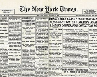 Laminated placemat old newspaper Wall Street Crash of 1929