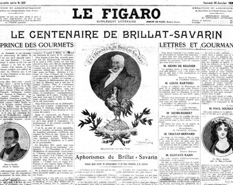 Plastic placemat old newspaper Centenary of the death of Brillat Savarin