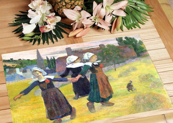 Planche à Découper Verre Paul Gauguin Breton Girls Dancing - 2x(30x52 Cm) - Neuf