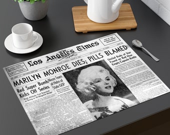 Plastic placemat old newspaper Death of Marilyn Monroe