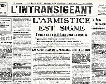 Laminated placemat old newspaper armistice 1918