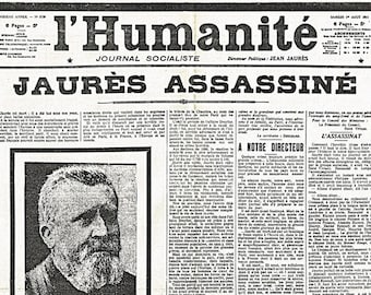 Laminated placemat old newspaper murder of jean jaures