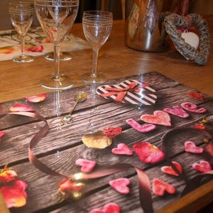 Original plastic placemat Valentine's Day Heart on wooden planks image 6