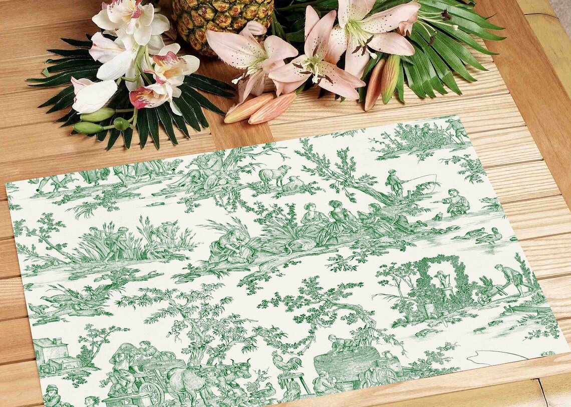 Green Plastic Placemat Toile De Jouy Number 2 Etsy