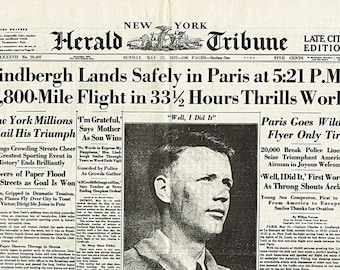 Laminated placemat old newspaper Lindbergh