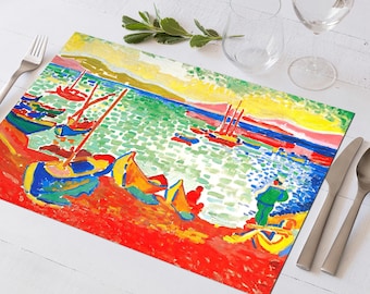 Set de table plastifié André Derain bateaux dans le port de Collioure / Déco Fauvisme Mer Méditerranée
