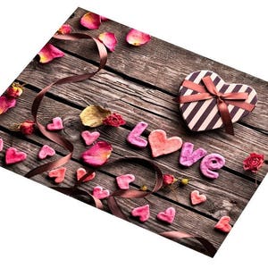 Original plastic placemat Valentine's Day Heart on wooden planks image 3