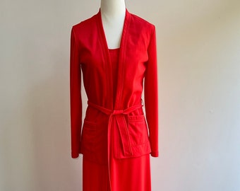 VIBRANT 70s Orange Maxi Dress and Jacket Set by Haypence | Vintage Leisure Wear