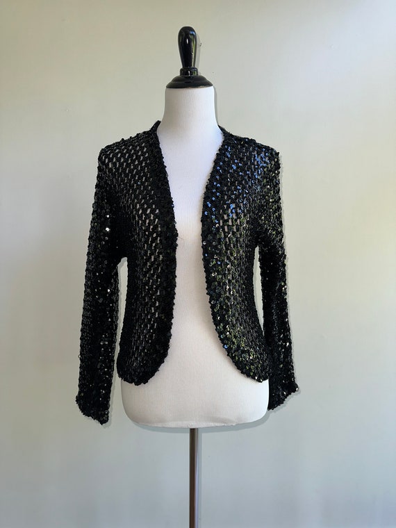 Vintage 70s Black Sequin Cardigan by Toppettes by 