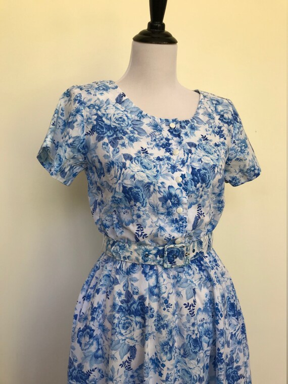 blue and white floral sundress