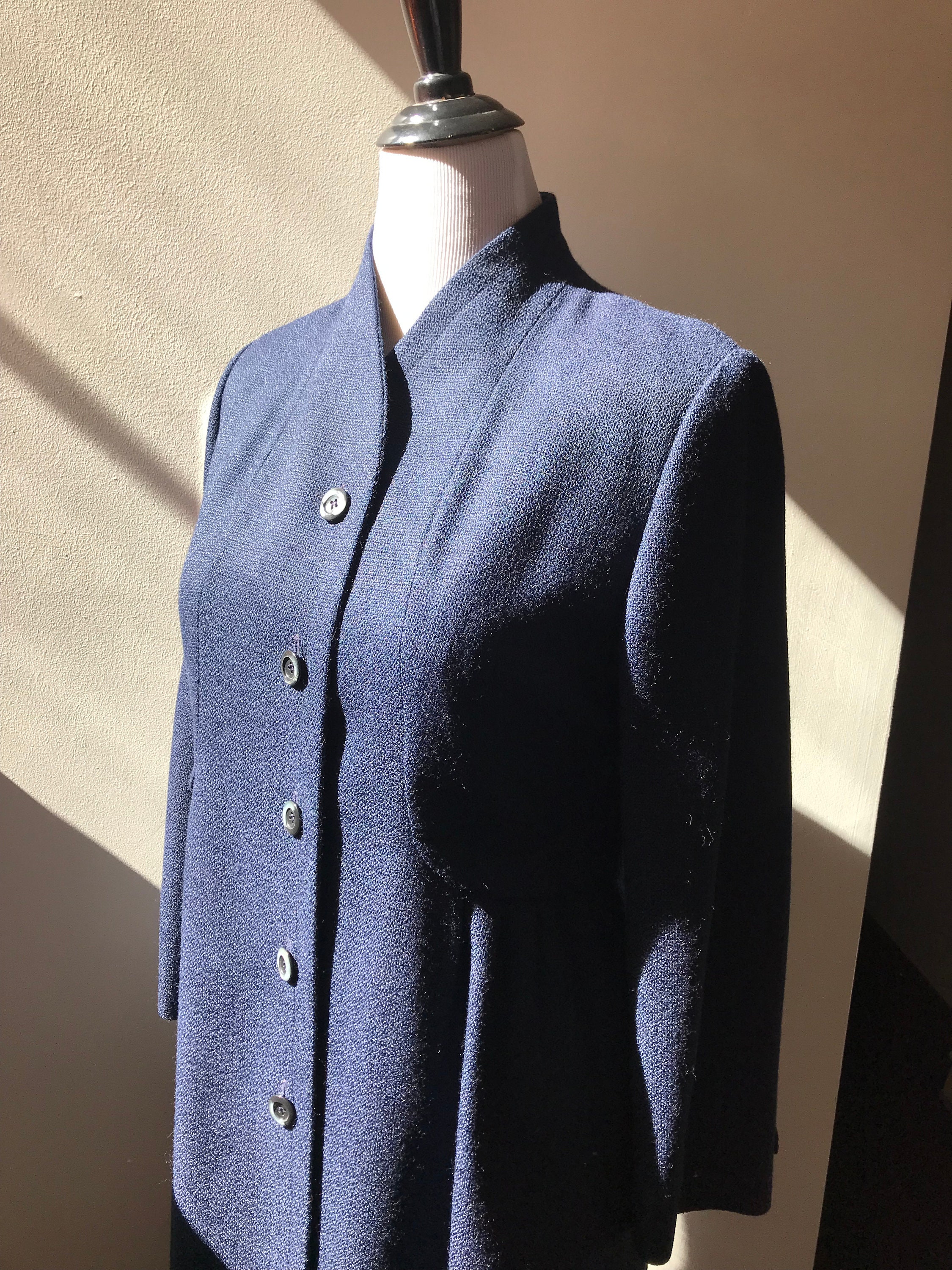 Navy Blue Wool Blend Vintage Coat by Loring Rare Plus Size