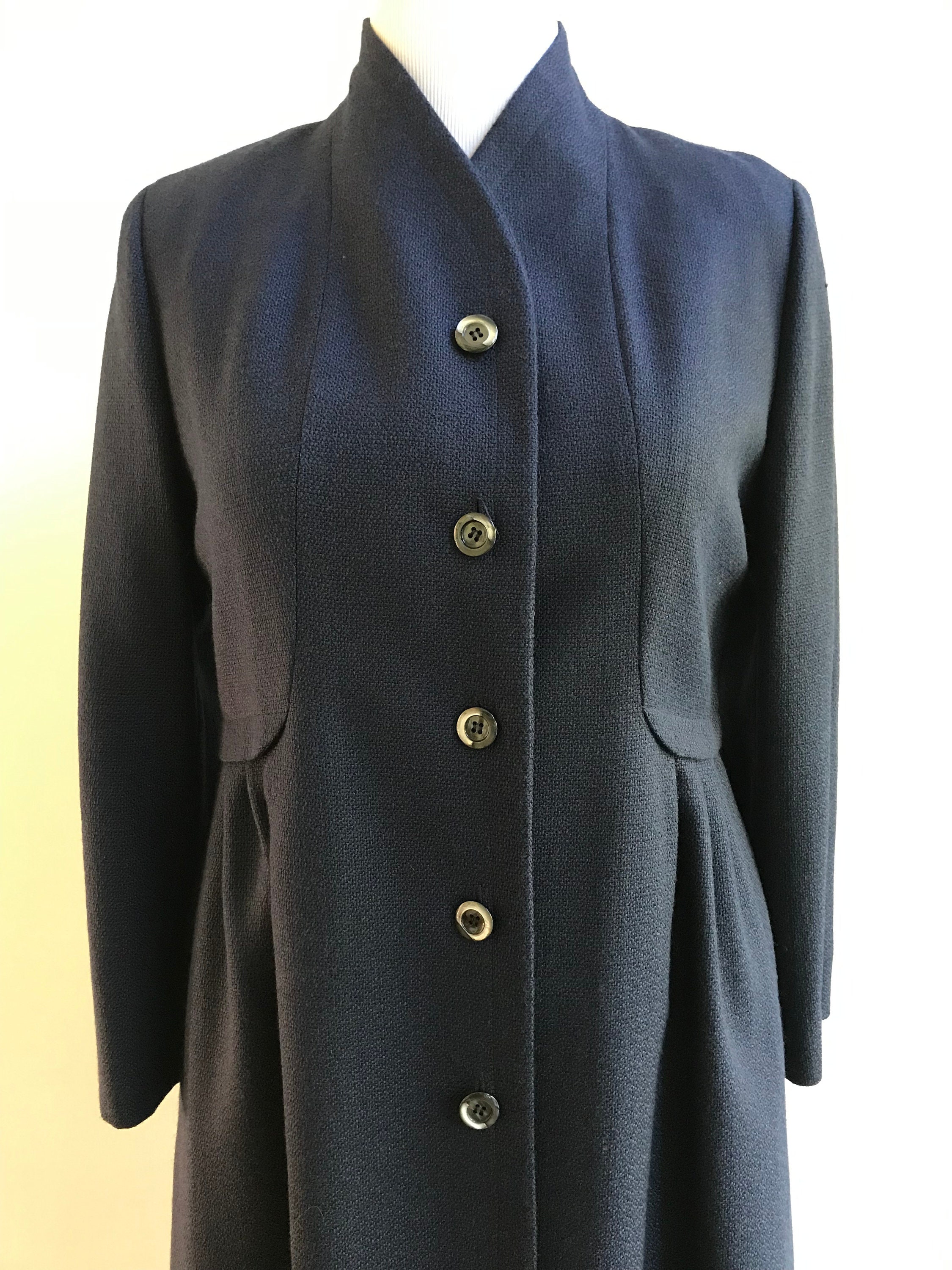 Navy Blue Wool Blend Vintage Coat by Loring Rare Plus Size