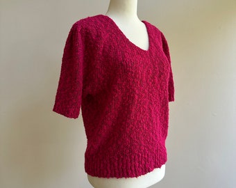 Vintage 80s Pink Sweater Shirt by Chinawear | Medium