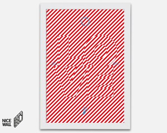 Red and White stripes, optical illusion, Love, Inspirational Quotes, Modern Design Poster, Typography, Wall Decoration, Digital Art Print