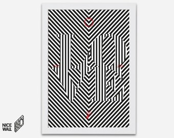 Black and white stripes, optical illusion, Love, Inspirational Quotes, Modern Design Poster, Typography, Wall Decoration, Digital Art Print