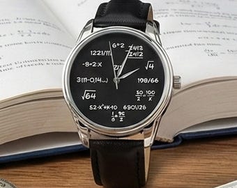 Math Watch, Equation Dial, Math Teacher Gift, Engineer Present, Geeky Nerd Accessory for Him or Her, Science Lover Watch, Graduation Gift