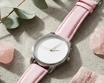 Orologio minimalista rosa cipria, orologio semplice rosa chiaro, accessorio estetica soft girl, regalo per damigella d'onore, orologio rosa pastello Balletcore