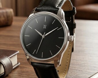 Reloj minimalista en blanco y negro, correa de cuero vegano + correa adicional