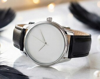 Minimalist Black White Womens Watch, Ladies Fashion Monochrome Watch, Classic Gift for Her, Elegant Dress Watch, Clean White Novelty Watch