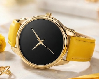 Bright Yellow Minimalist Watch, Summer Fashion Accessory, Sunflower Color Gift for Her, Colorful Ladies Gold Case Watch, Pop of Color Gift