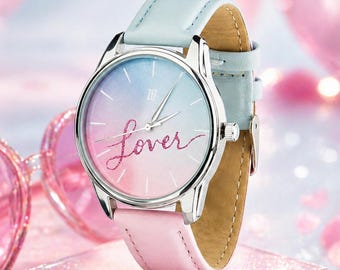Lover Glitter Watch, Pastel Cotton Candy Watch, Romantic Girlfriend Gift, Eras Aesthetic Jewelry, Pastel Pink Blue Watch, Lover Era Gift