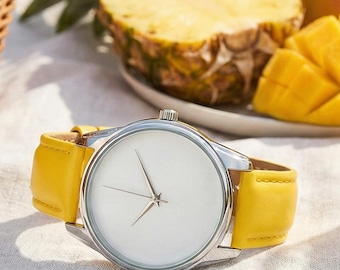 Bright Yellow Minimalist Watch, Pop of Color Summer Fashion Accessory, Cheerful Gift for Her, Sunshine Yellow Watch, Classic Yellow Watch