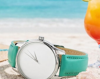 Reloj minimalista blanco turquesa, accesorio de verano azul menta, regalo de dama de honor en color verde azulado, reloj aguamarina, reloj playero de verano en tonos pastel.