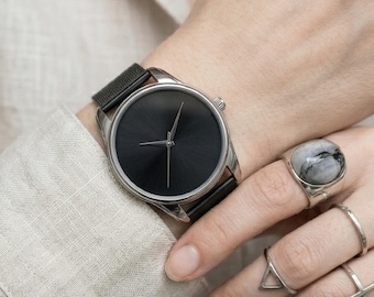 Black Stainless Steel Watch/ Stainless Steel Watch/ Unisex Watch/ Classic Black Watch/ Minimalist Black Watch/ Classic Stainless Steel Watch