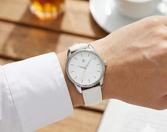 Minimalist Black & White Watch with Interchangeable Vegan Leather Straps