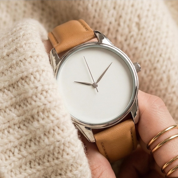 Caramel Brown Minimalist Watch, Silver Case Neutral Everyday  display picture 1
