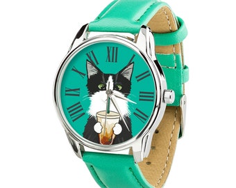 Turquoise Cat Watch/ Turquoise Watch/ Cat Wrist Watch/ Women&#39;s Watches / Cat Lover Watch/ Cat Lover Gift/ Animal Watch/ Black Cat Watch