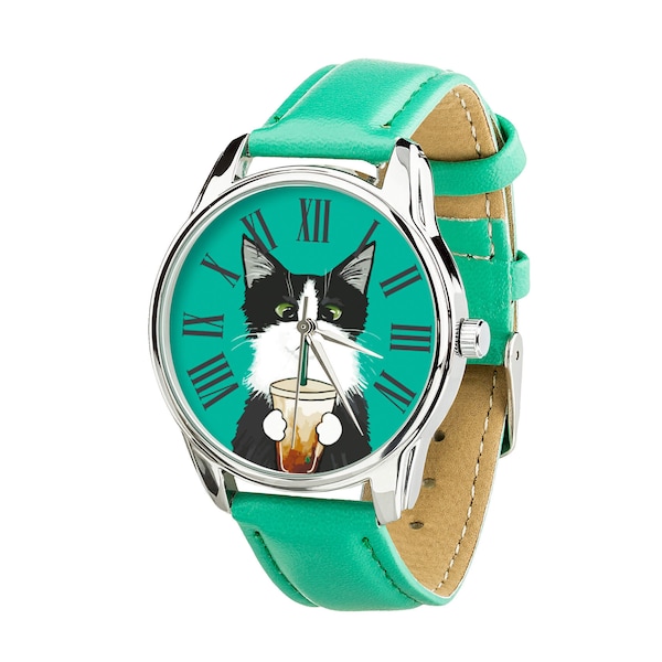 Reloj de gato turquesa / reloj turquesa / reloj de muñeca del gato / relojes de las mujeres / gato amante del reloj / gato amante regalo / reloj del animal / reloj del gato negro