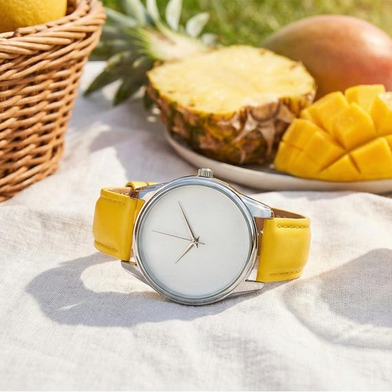 Yellow Classic Watch/ Yellow Strap Watch/ White Yellow Watch  display picture 2
